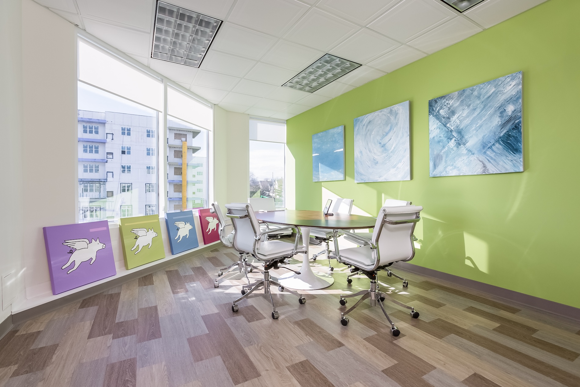 lime green accent wall corporate interior design