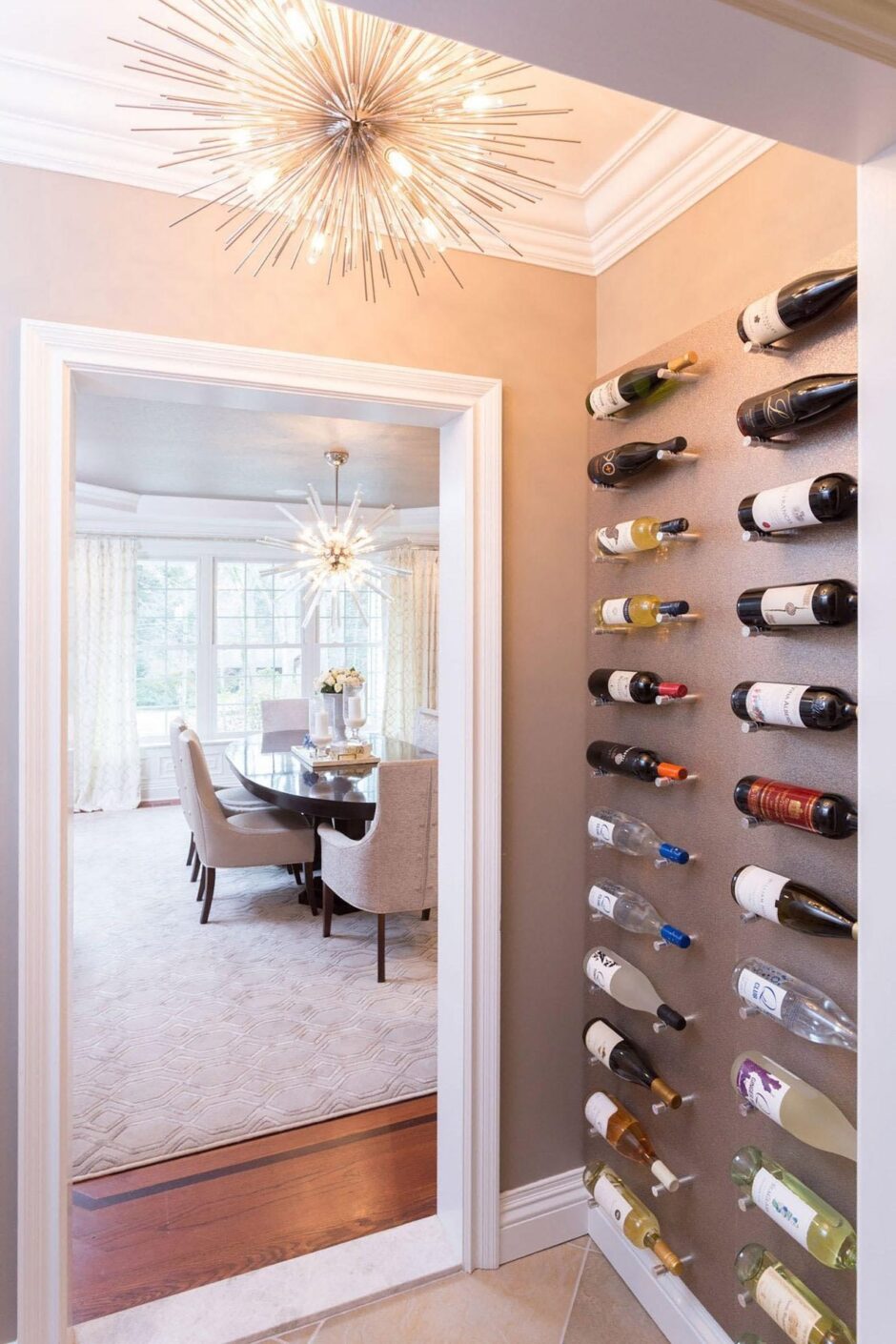 Wine Wall In Hallway Outside Of Dining Room