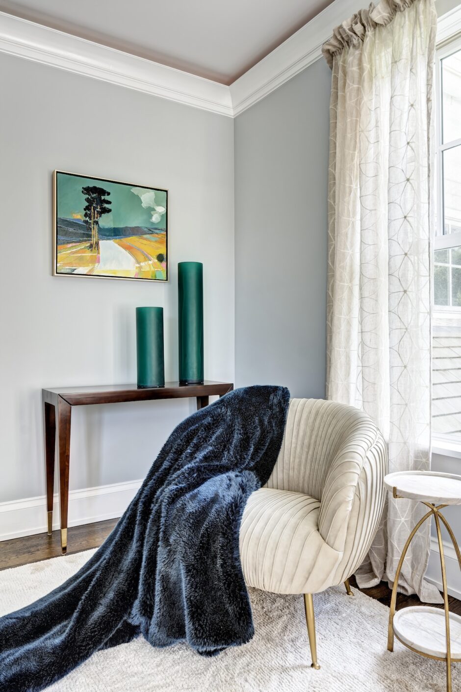 Accent Chair With Blue Accent Blanket