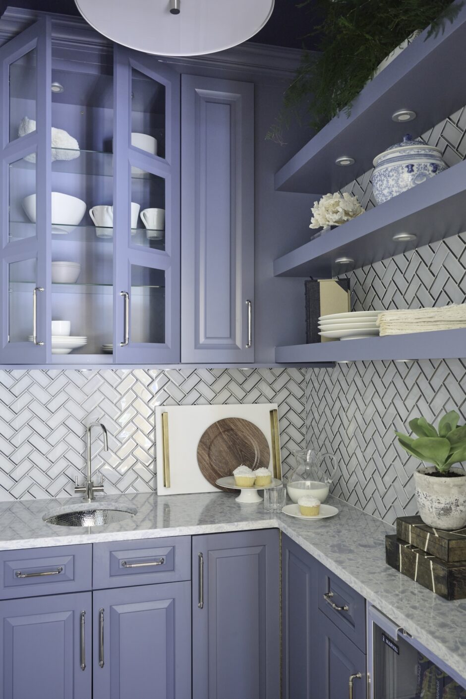 Butlers Pantry Design Monochrome Blue Cabinetry Floating Shelves