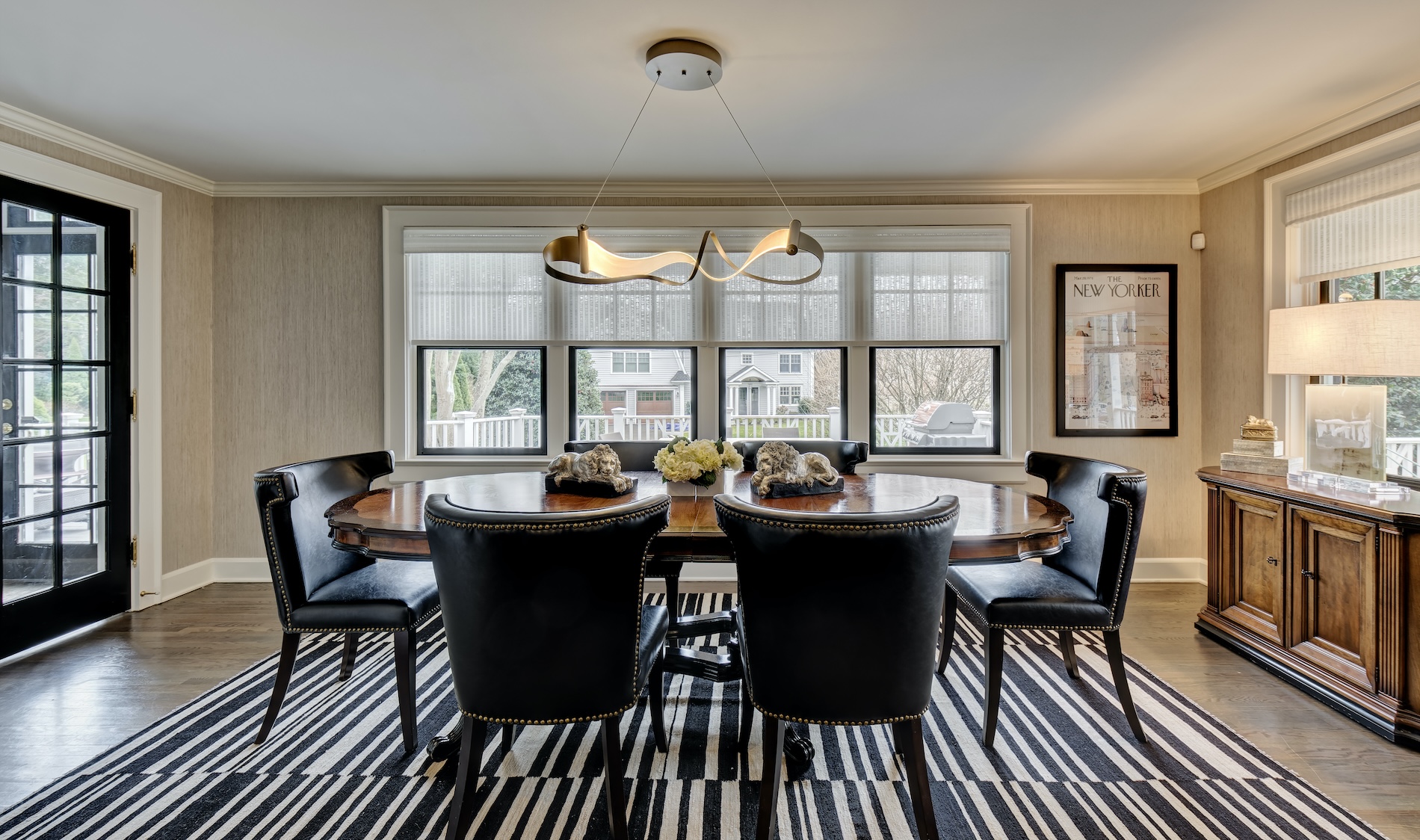 Dining Room Interior Design Striped Black And White Area Rug