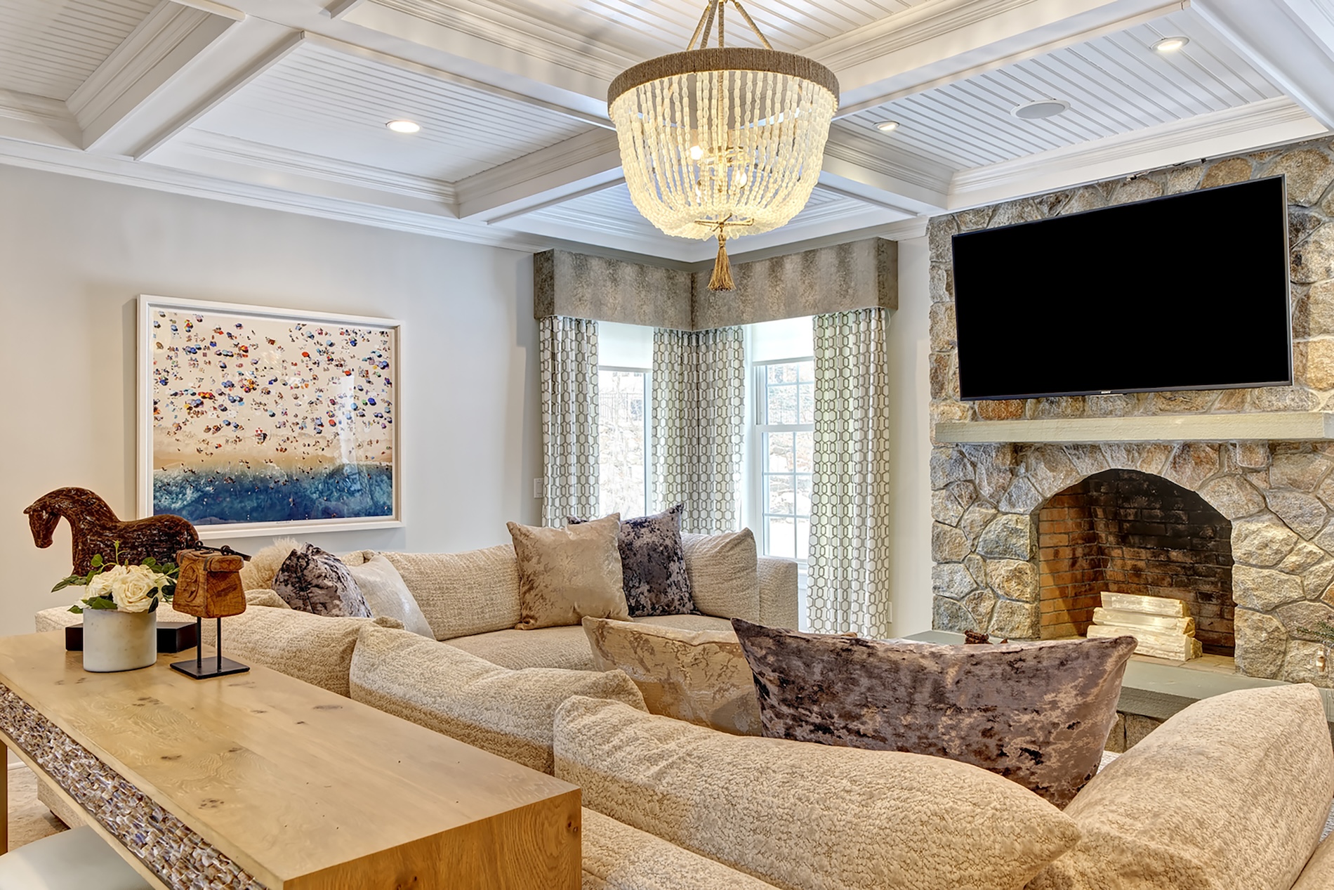 Family Room With Coffered Ceiling