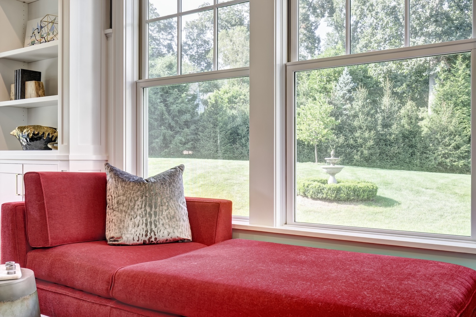 Home Office Design Red Chaise Lounge
