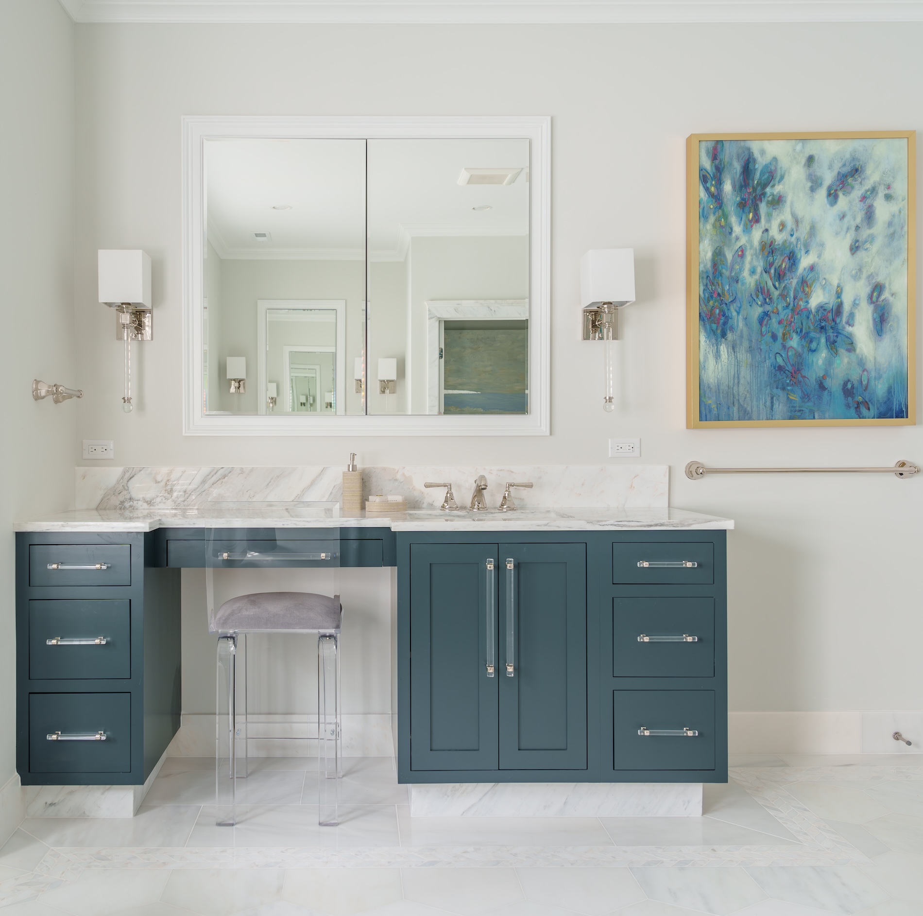 Primary Bathroom Makeup Vanity Clear Chair