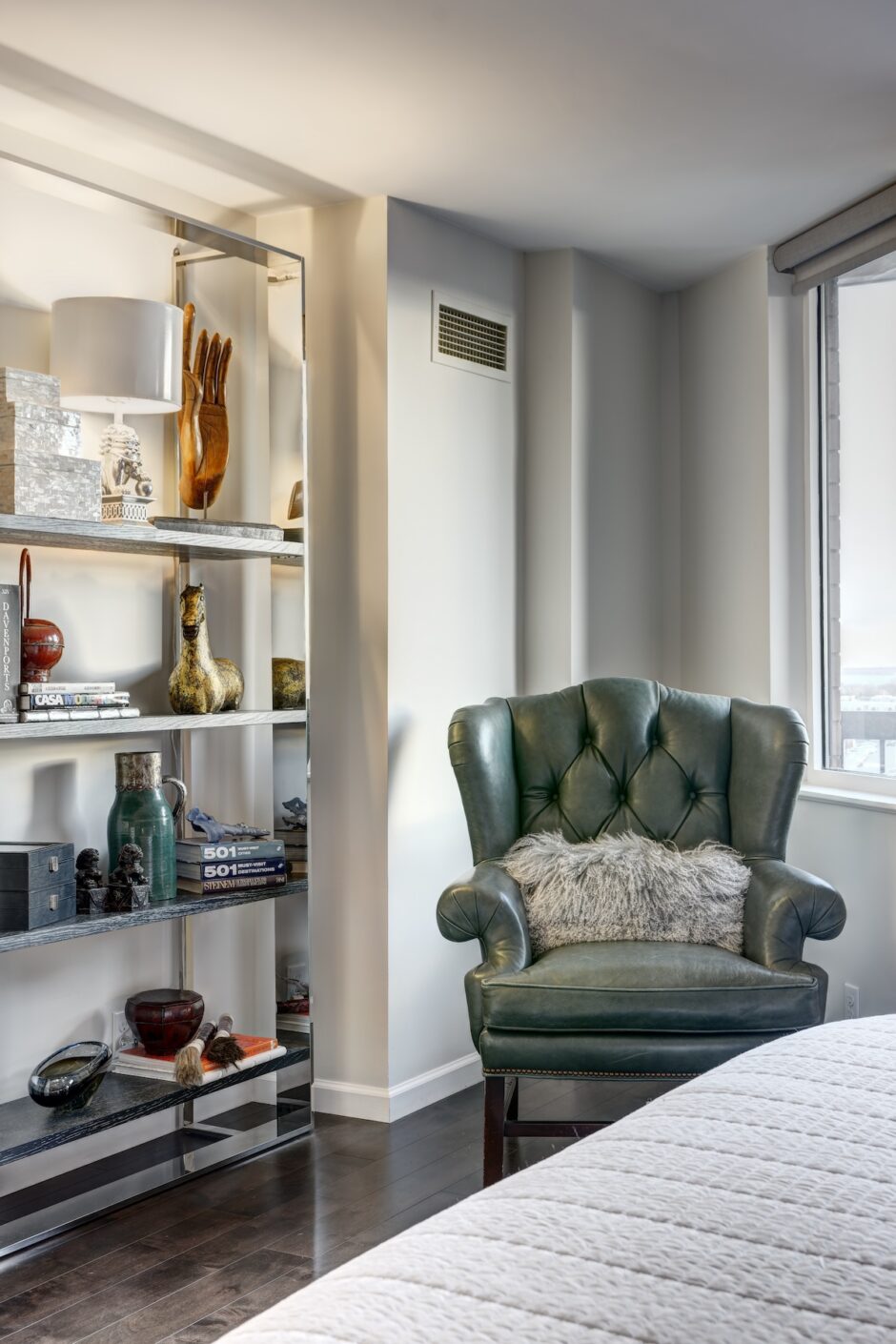 Primary Bedroom Accent Chair Green Leather